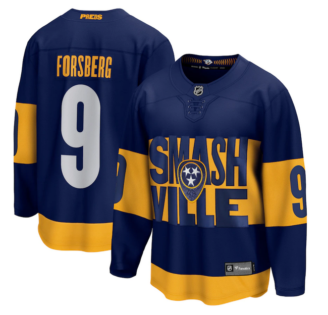 Men's Navy Nashville Predators #9 Filip Forsberg 2022 Stadium Series Breakaway Player Stitched Jersey